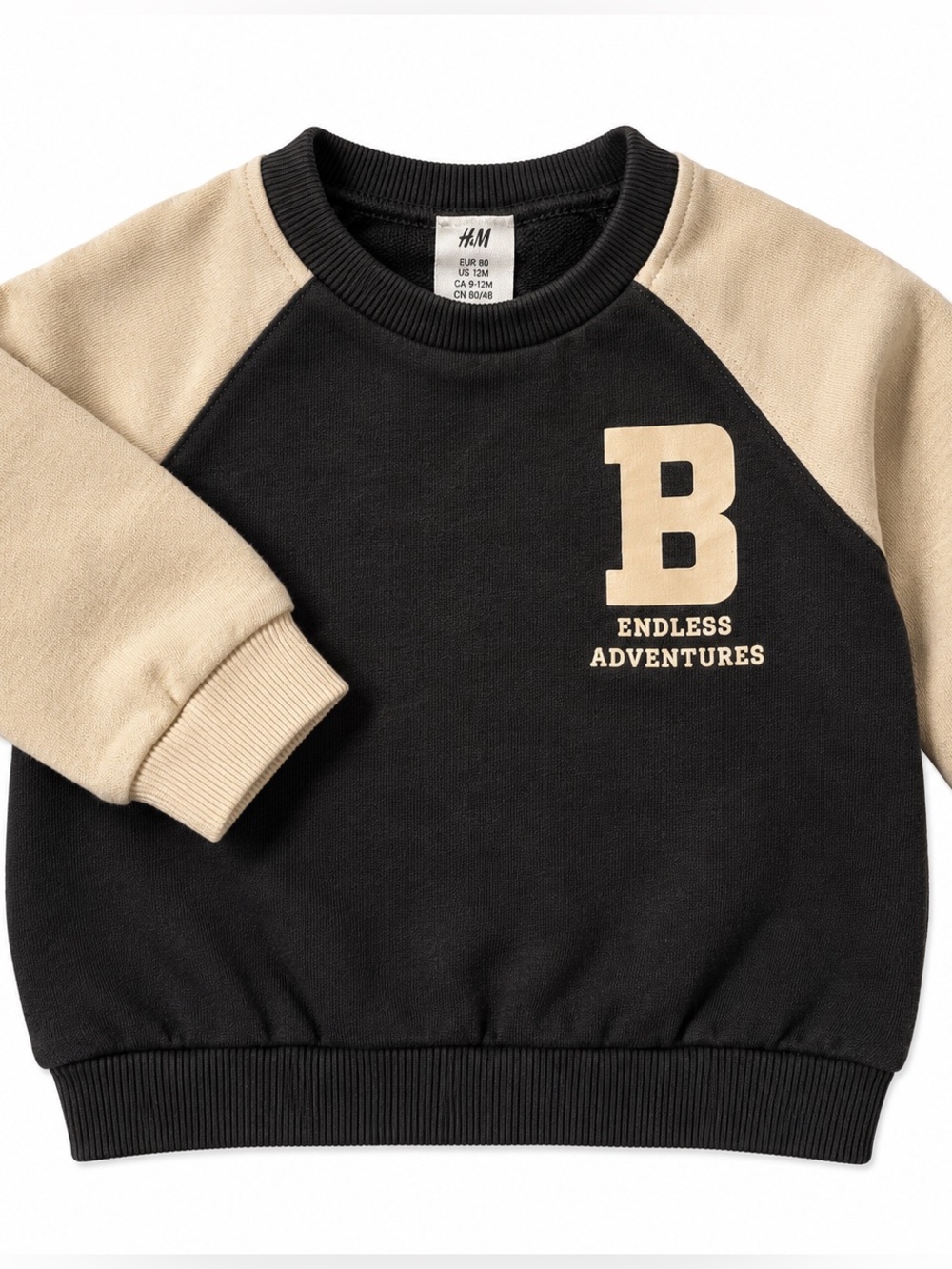 H&M Kids Colorblock Crew Sweatshirt - Black & Beige